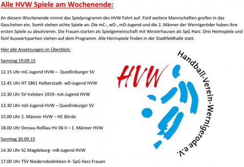 Alle Handballpartien des HVW vom kommenden Wochenende